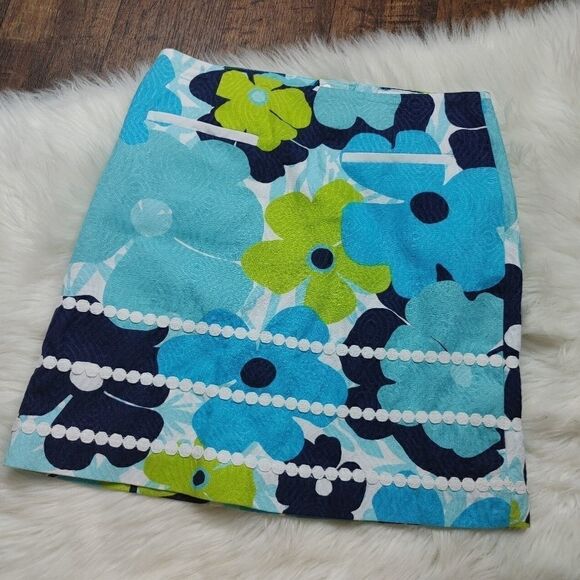 Lilly Pulitzer Shorely Blue Floral Print Mini Skir - Picture 1 of 7